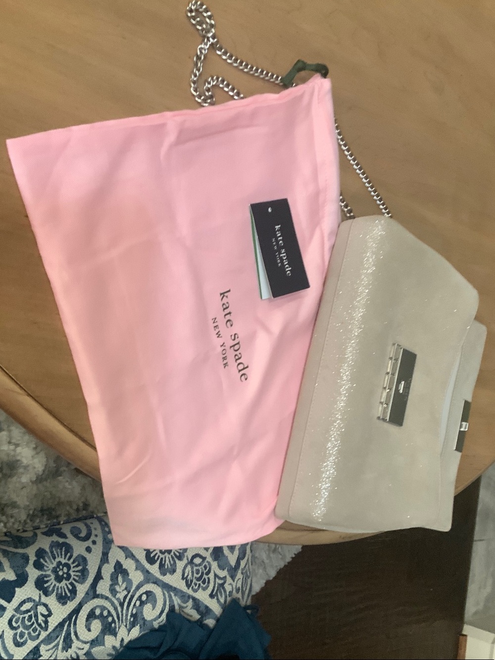 kate spade Blush and Cream Glitter Crossbody Bag